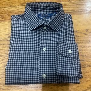 New Polo by Ralph Lauren Black & Gray Slim-Fit Gingham Men’s Dress Shirt Sz M